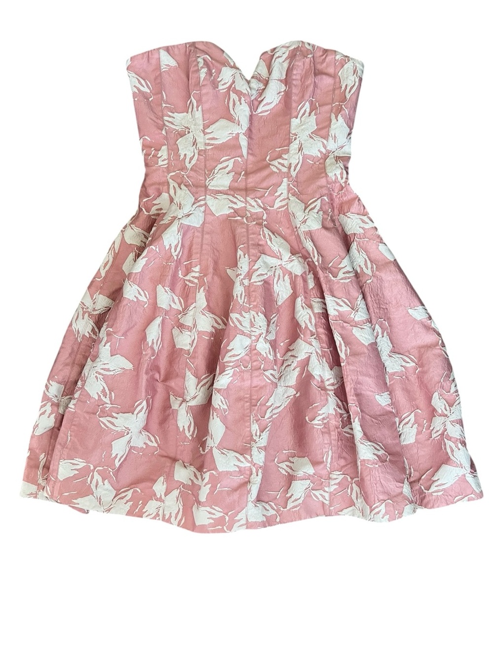 Halston Heritage Women’s Vie En Rose Strapless Pink White Floral Jacquard Dress - Picture 13 of 14
